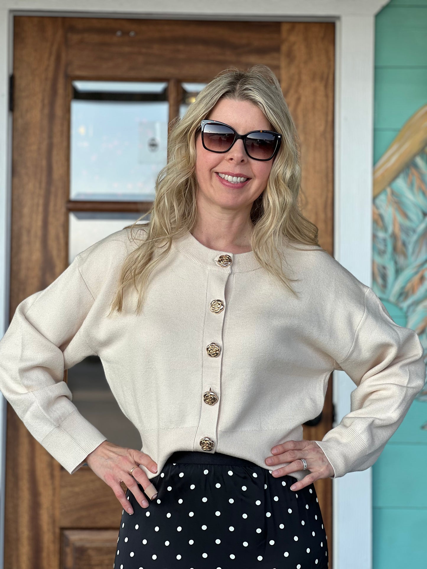 Rosie Button Ecru Cardigan