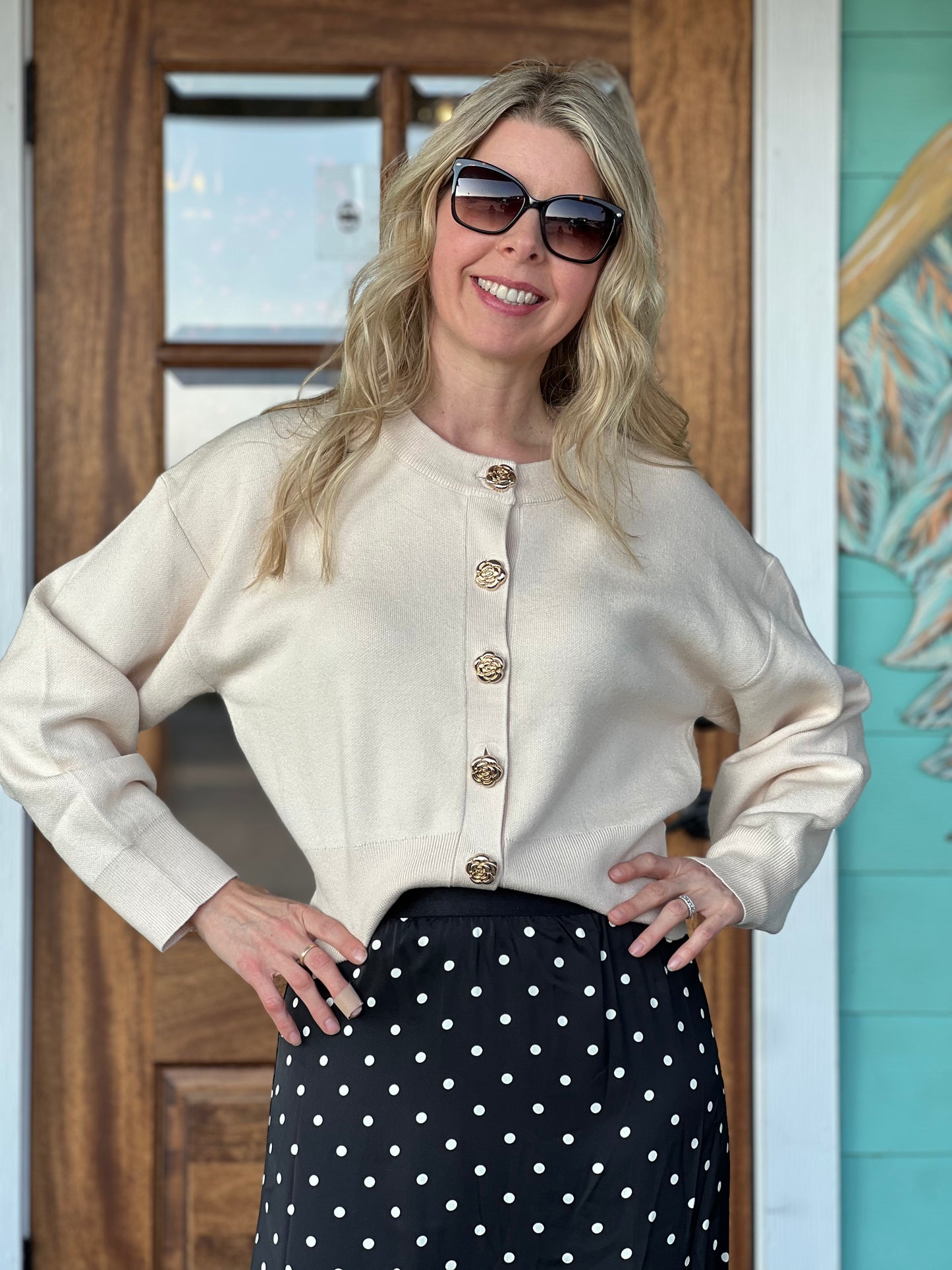 Rosie Button Ecru Cardigan