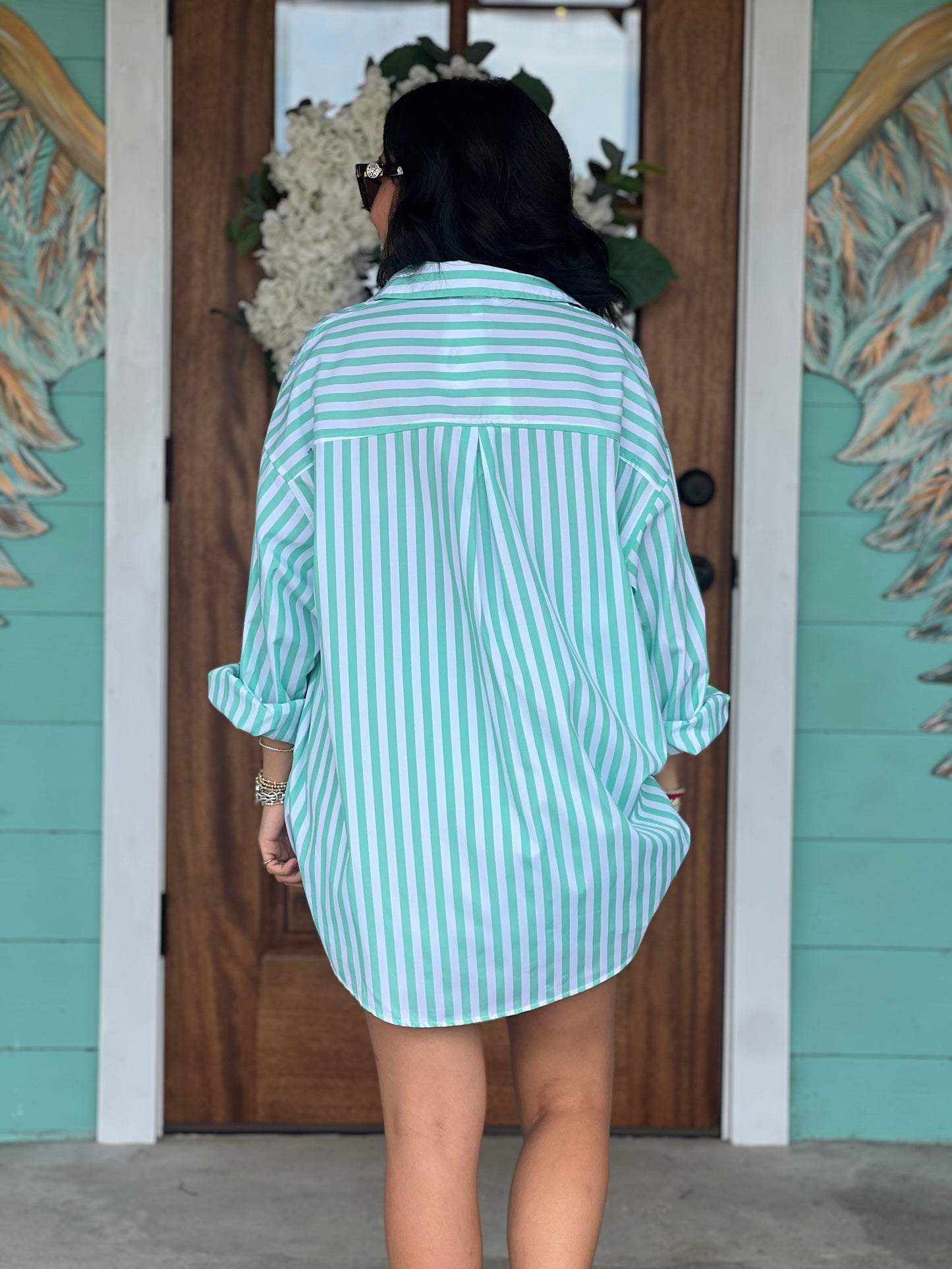 Mint Striped Poplin Top & Short Set