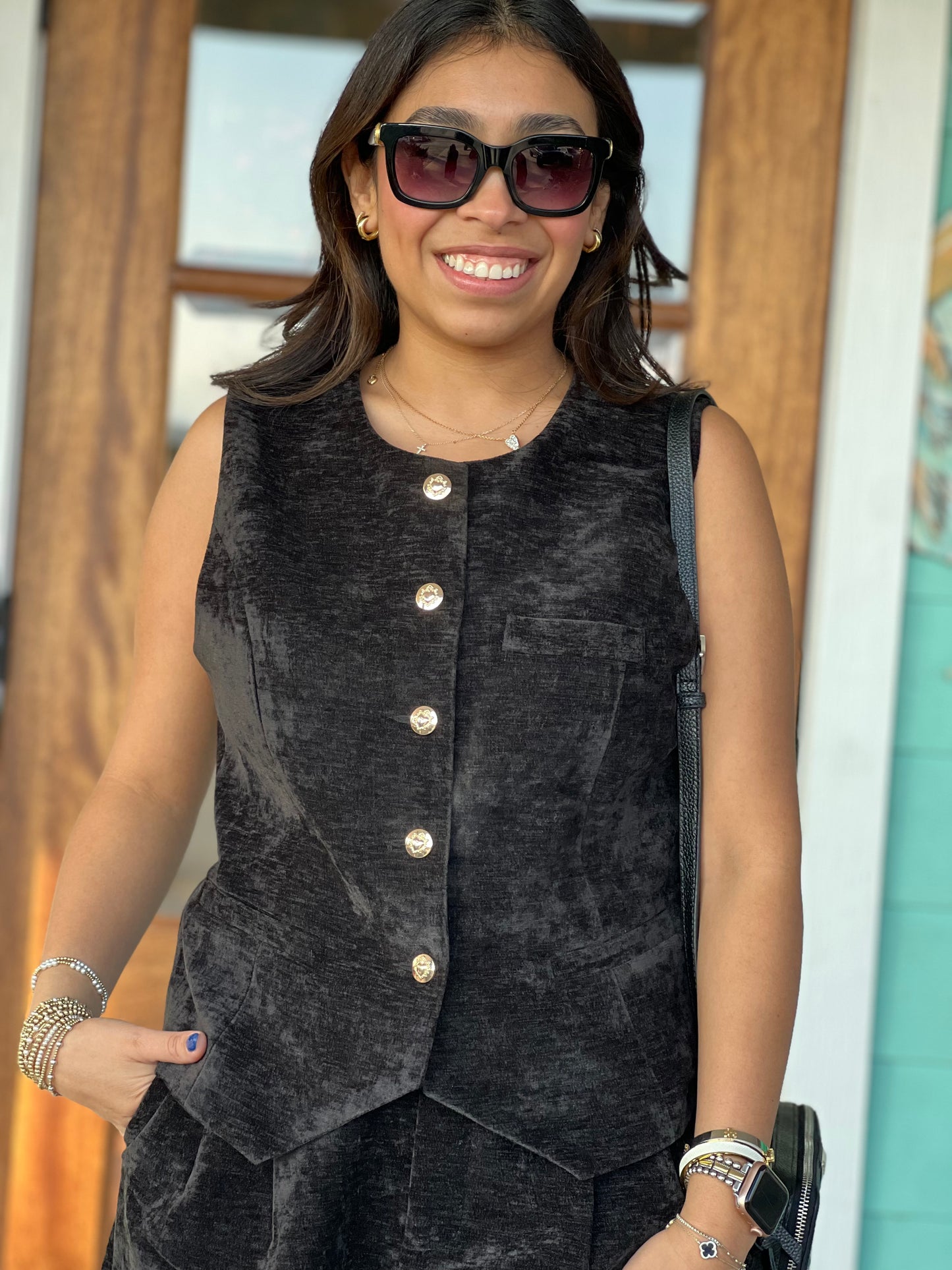 Black Vest Button Detail