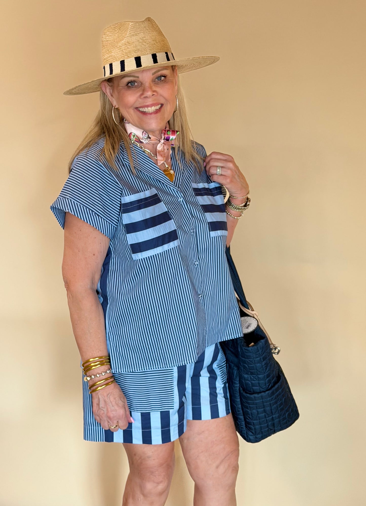 Navy & Blue Striped Camila Shorts