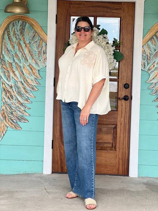 Ivory Dolman Cotton Gauze Top