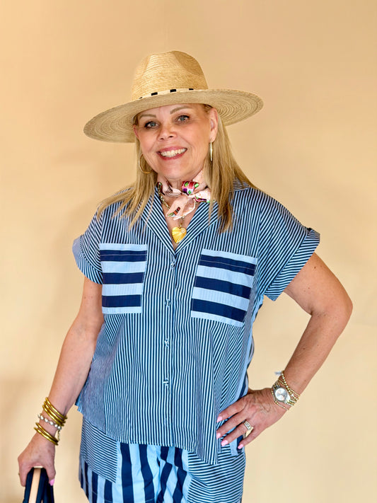 Navy & Blue Striped Camila Top