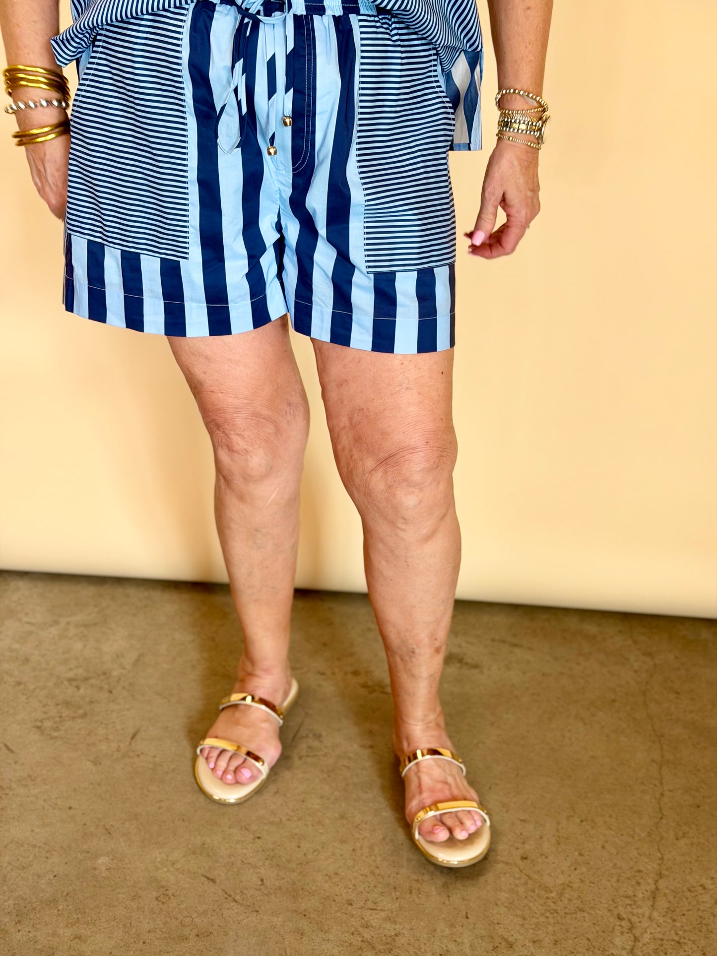 Navy & Blue Striped Camila Shorts