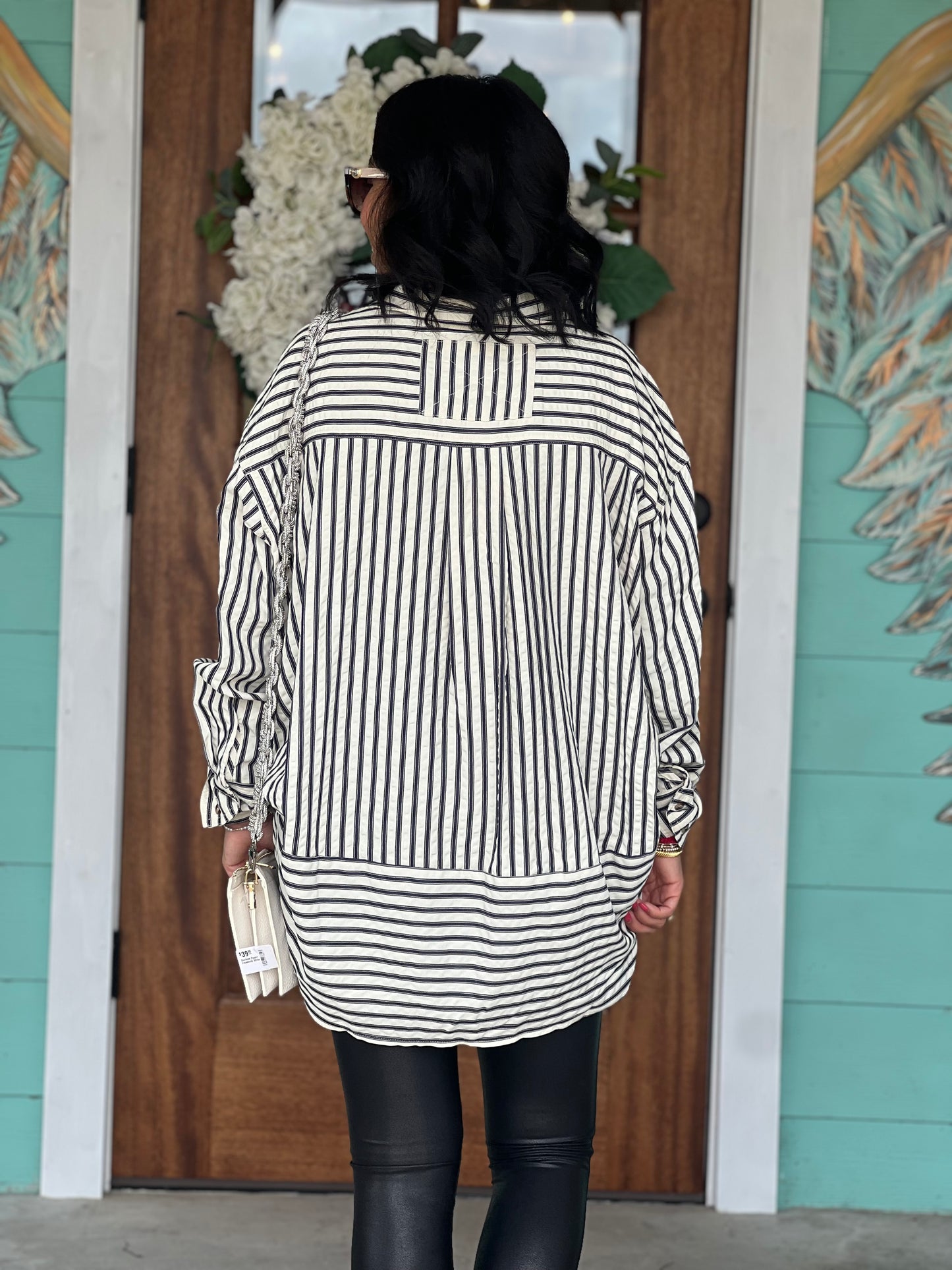 Navy Striped Long Sleeve Button Shirt