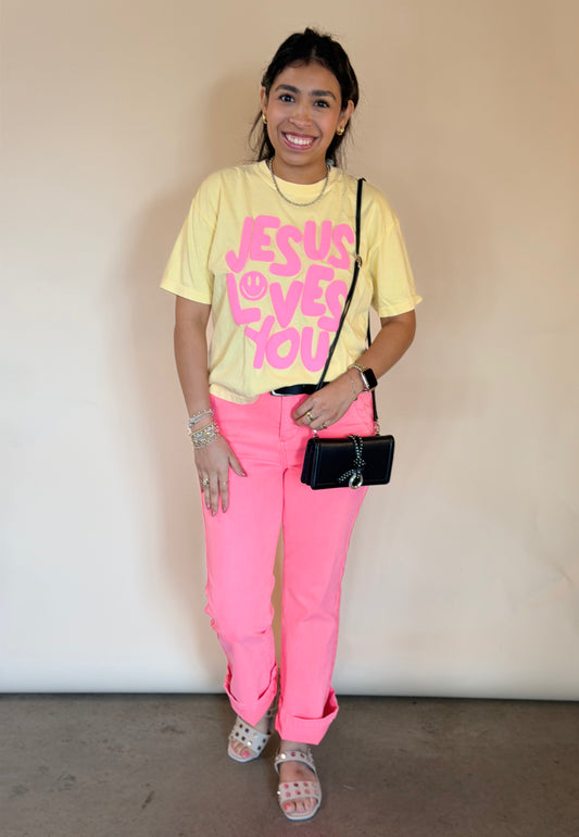 Risen Coral Pink HR Straight Twill Pant