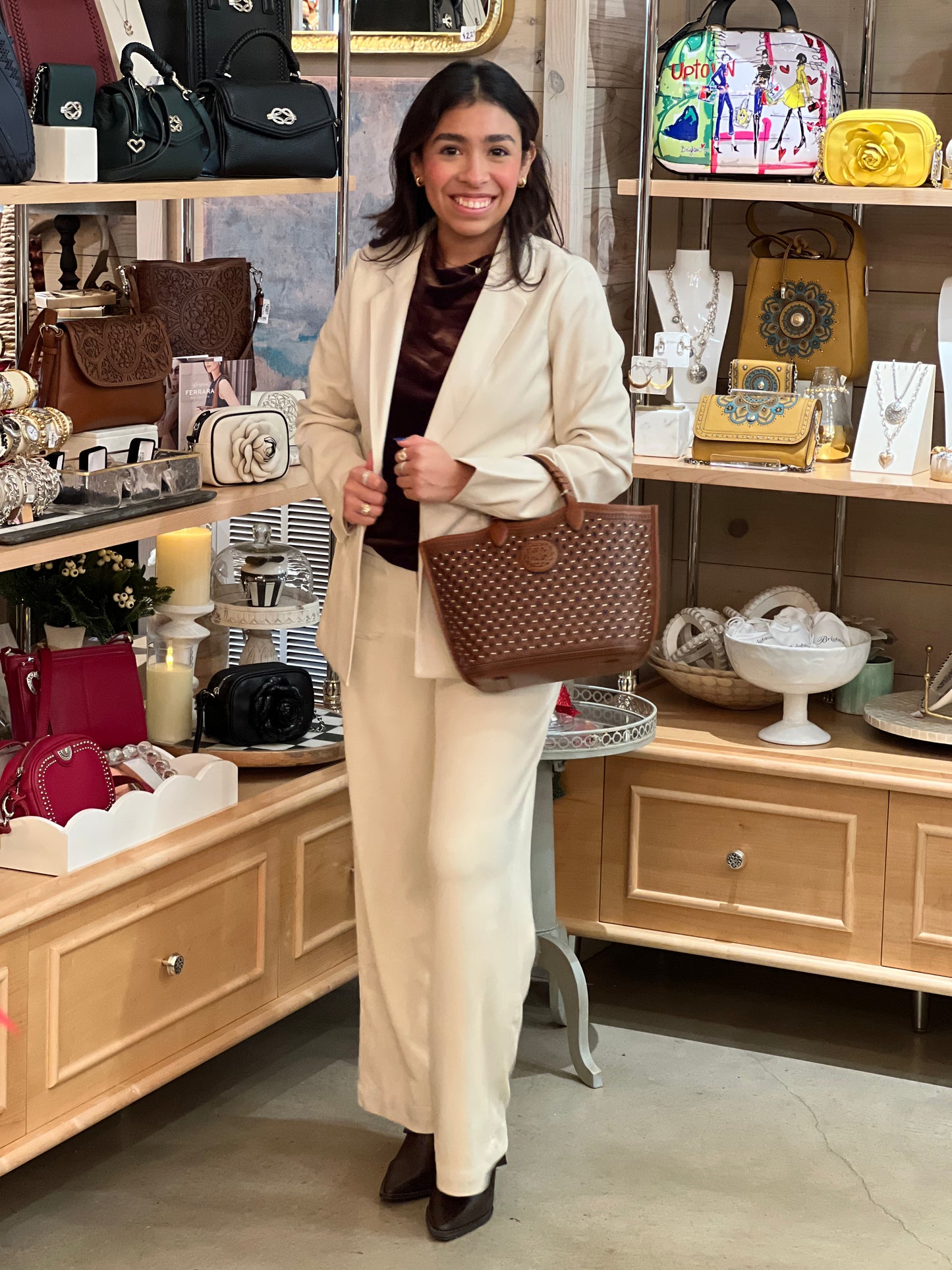 Cream Faux Suede Wide Leg Pant