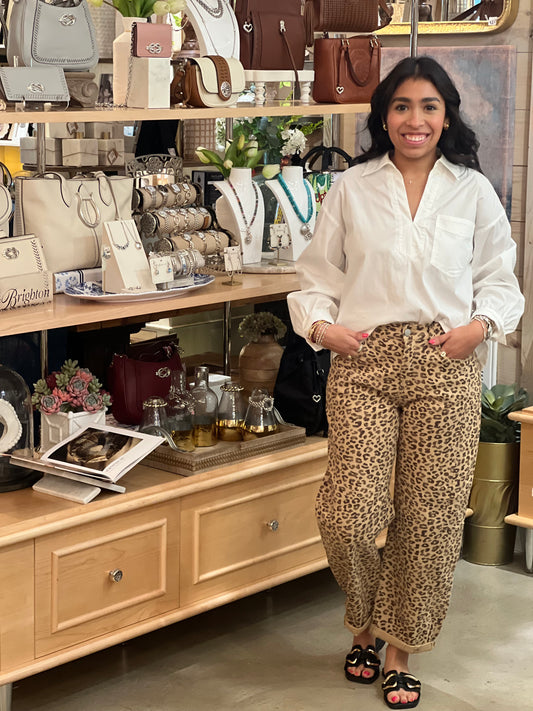 Risen Leopard HR Barrel Jeans