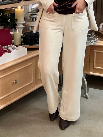 Cream Faux Suede Wide Leg Pant