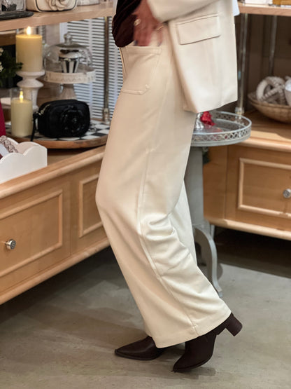 Cream Faux Suede Wide Leg Pant