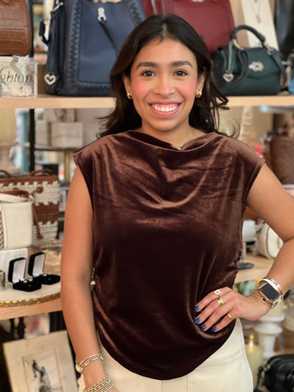 Chocolate Brown Velvet Sleeveless Top