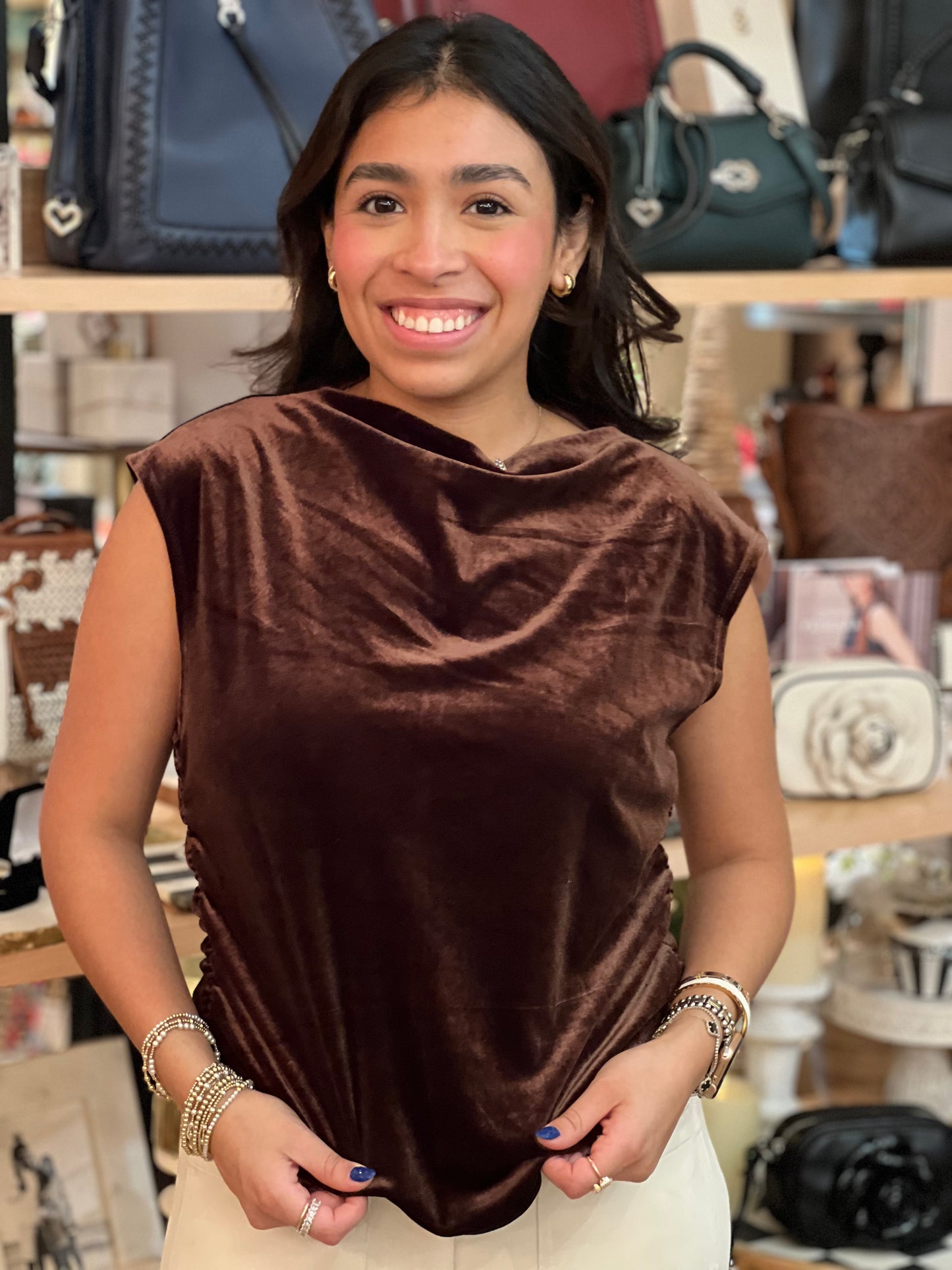Chocolate Brown Velvet Sleeveless Top