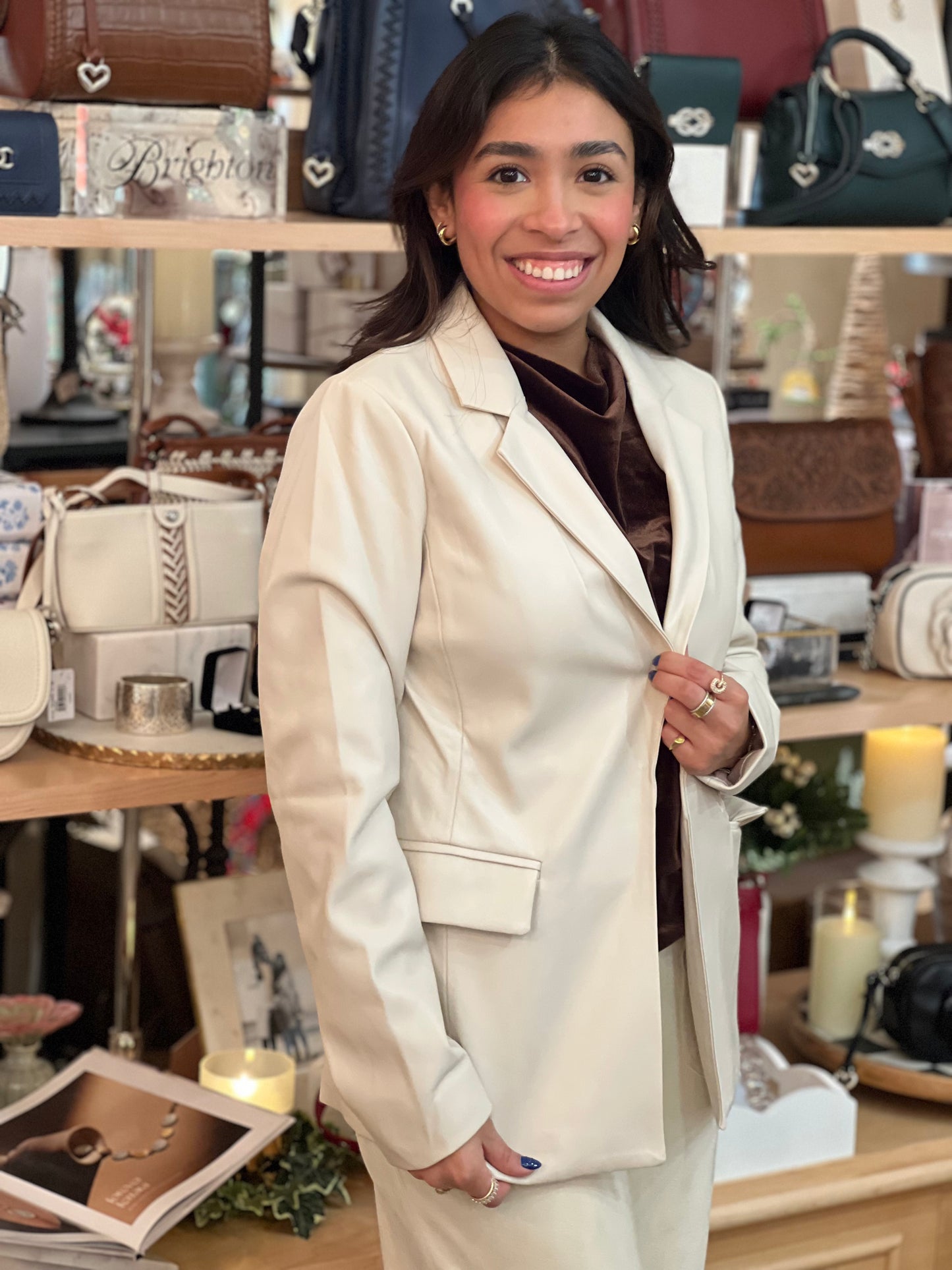 Ivory Faux Leather Jacket