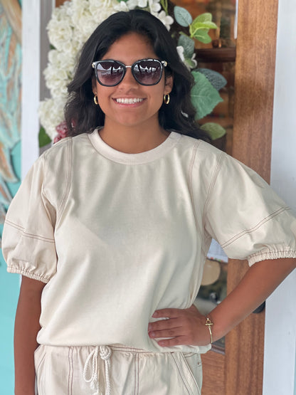 Ecru Contrast Stitch Top