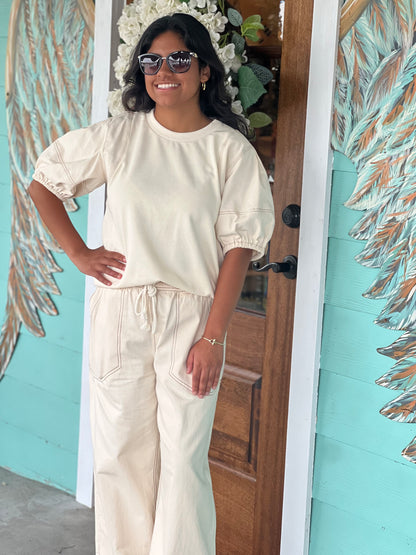 Sand Top Stitch Wide Leg Pants