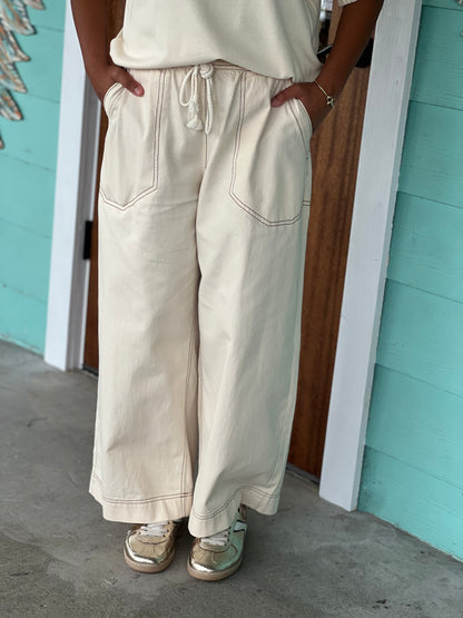 Sand Top Stitch Wide Leg Pants