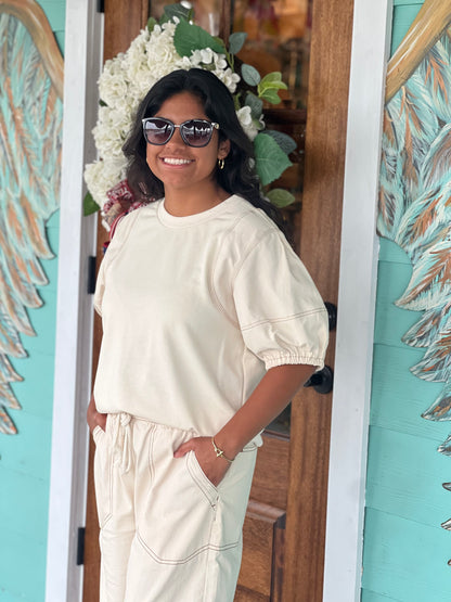Ecru Contrast Stitch Top