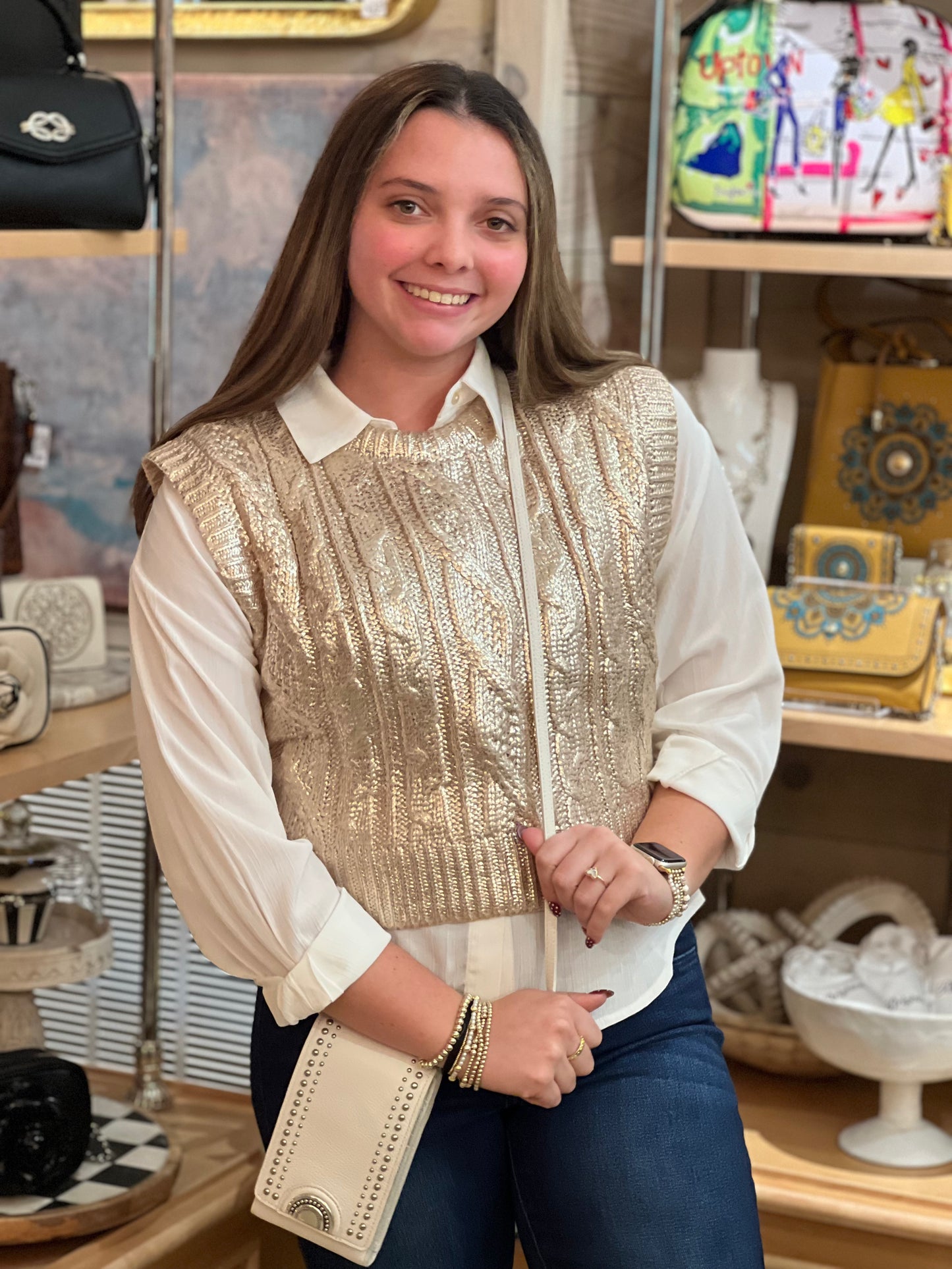 Gold Cable Knit Metallic Sweater