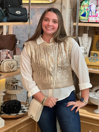 Gold Cable Knit Metallic Sweater