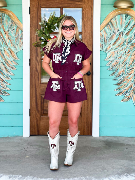 Queen of Sparkles Texas A & M Logo Romper