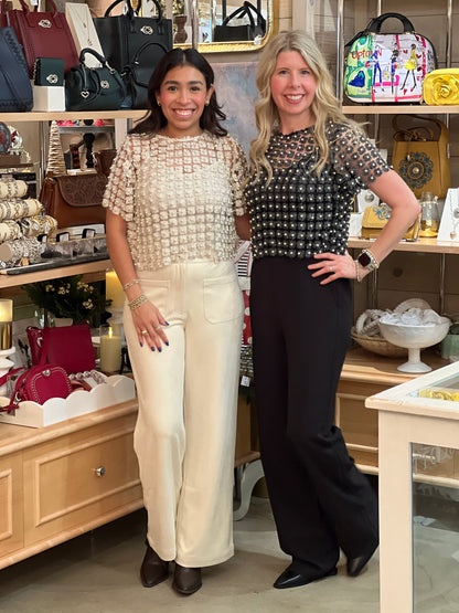 Cream Lace Pearl Beaded Top