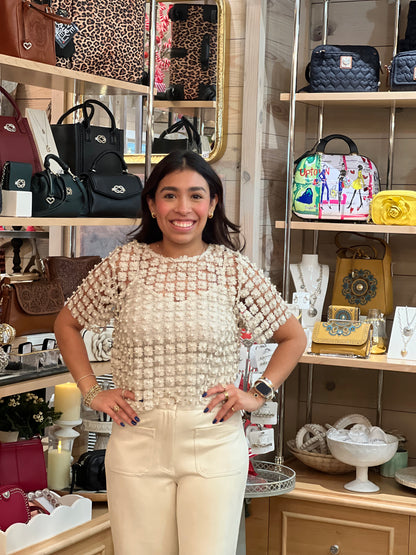 Cream Lace Pearl Beaded Top