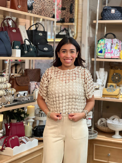 Cream Lace Pearl Beaded Top