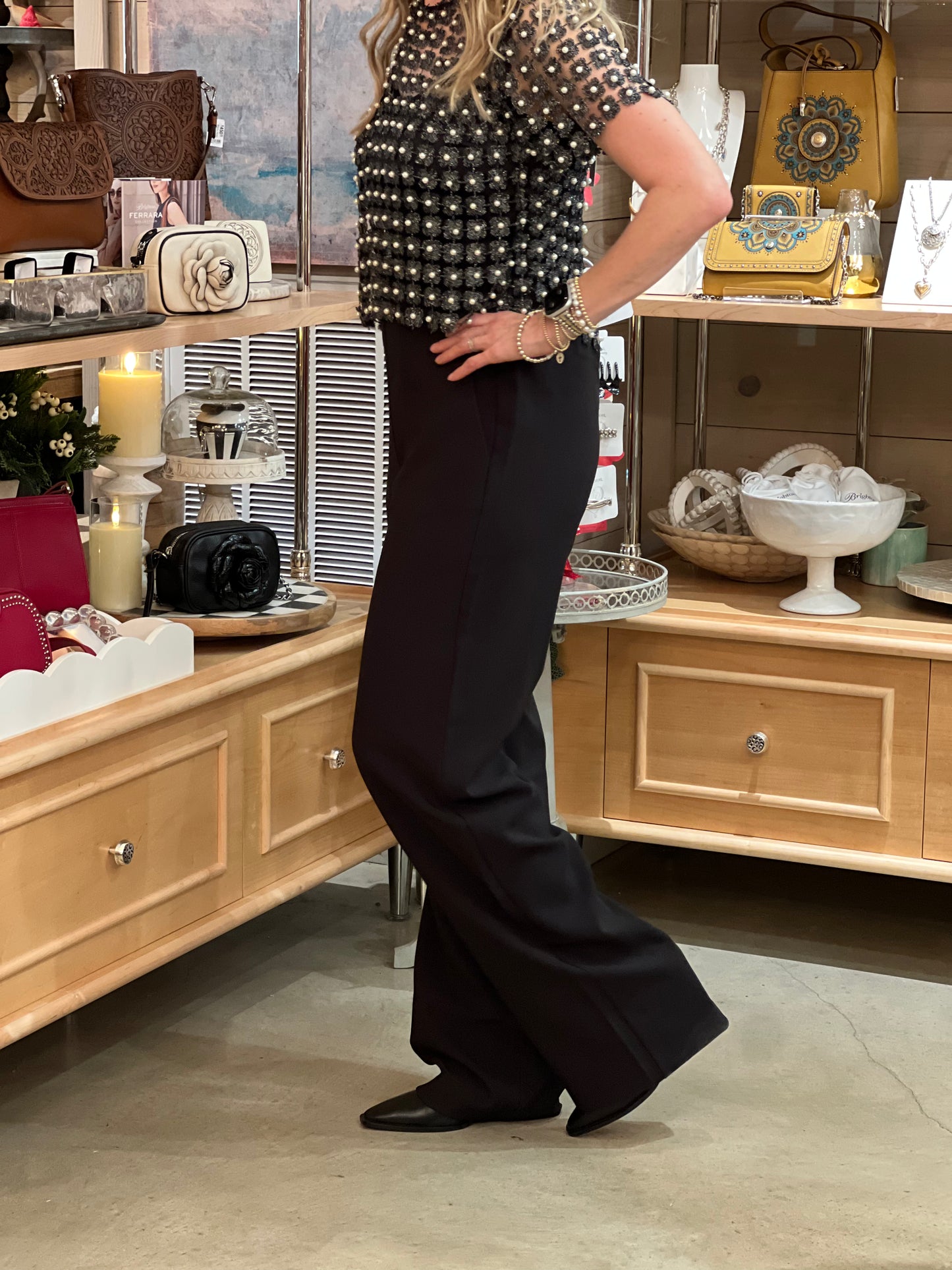 Black High Rise Wide Leg Pants