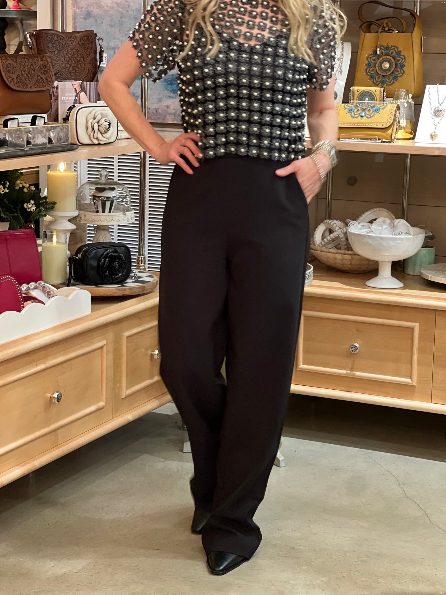 Black High Rise Wide Leg Pants