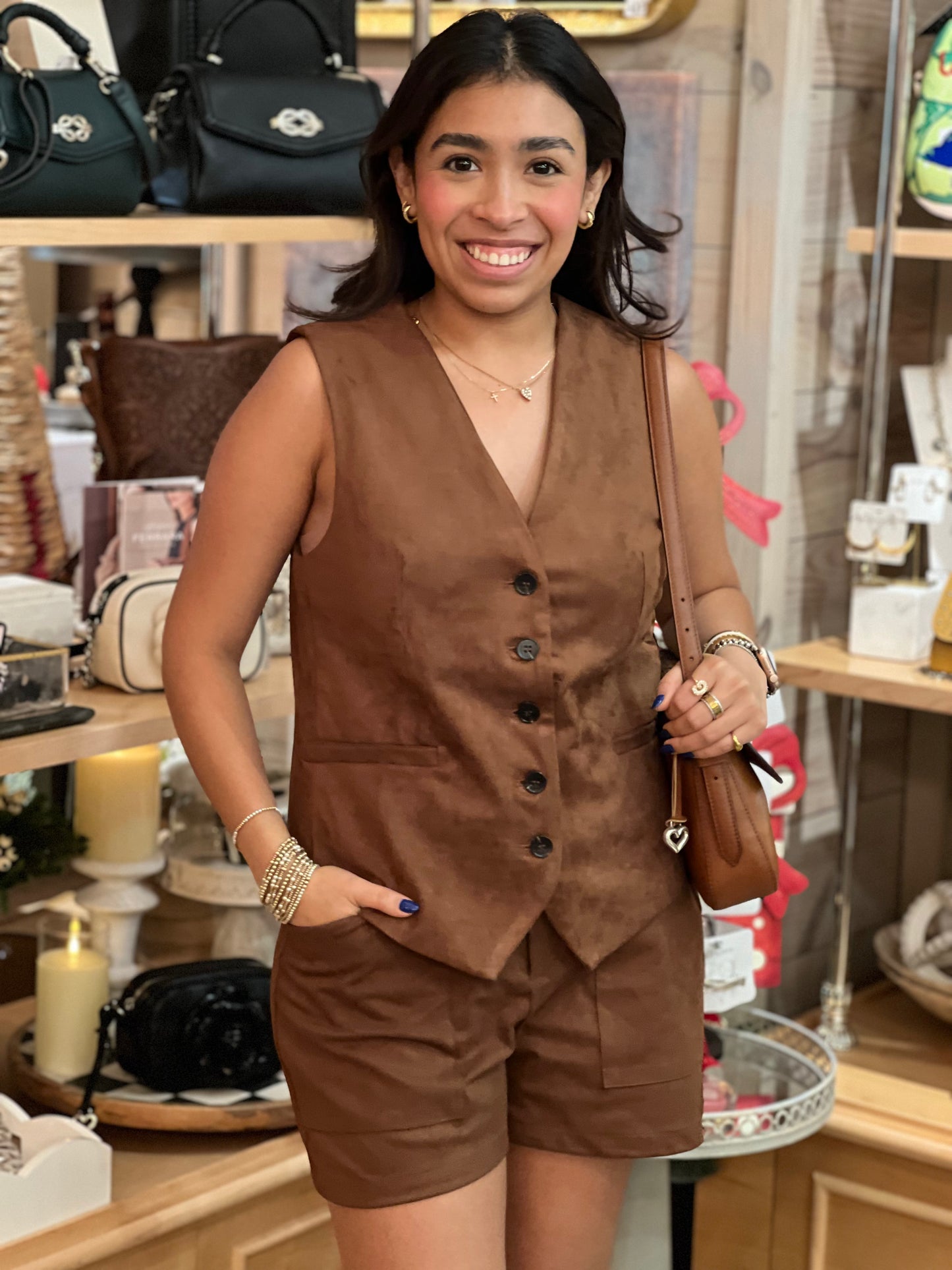 Brown Faux Suede Vest