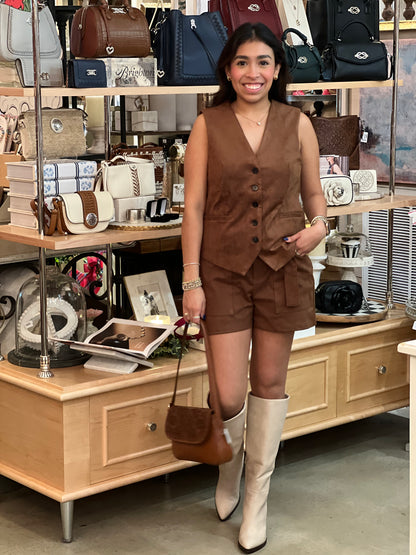 Brown Faux Suede Shorts