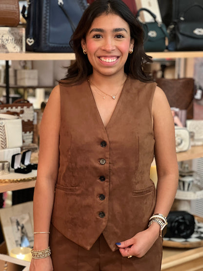 Brown Faux Suede Vest