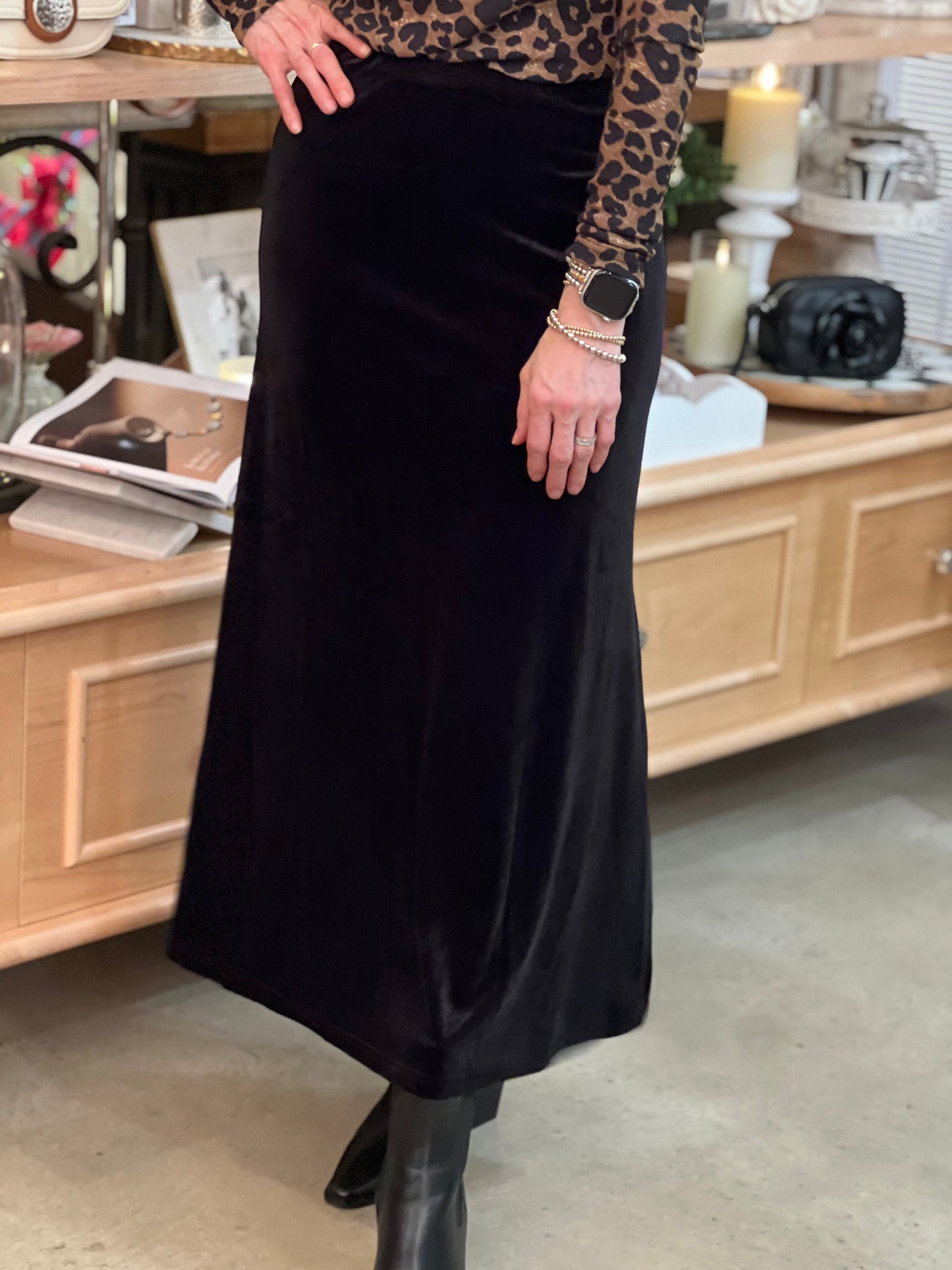 Black Velvet Maxi Skirt