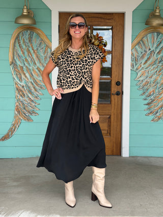 Taupe Leopard Ruched Knit Top