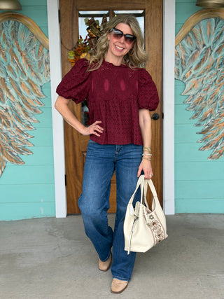 Burgundy Lace Embellished Riley Top