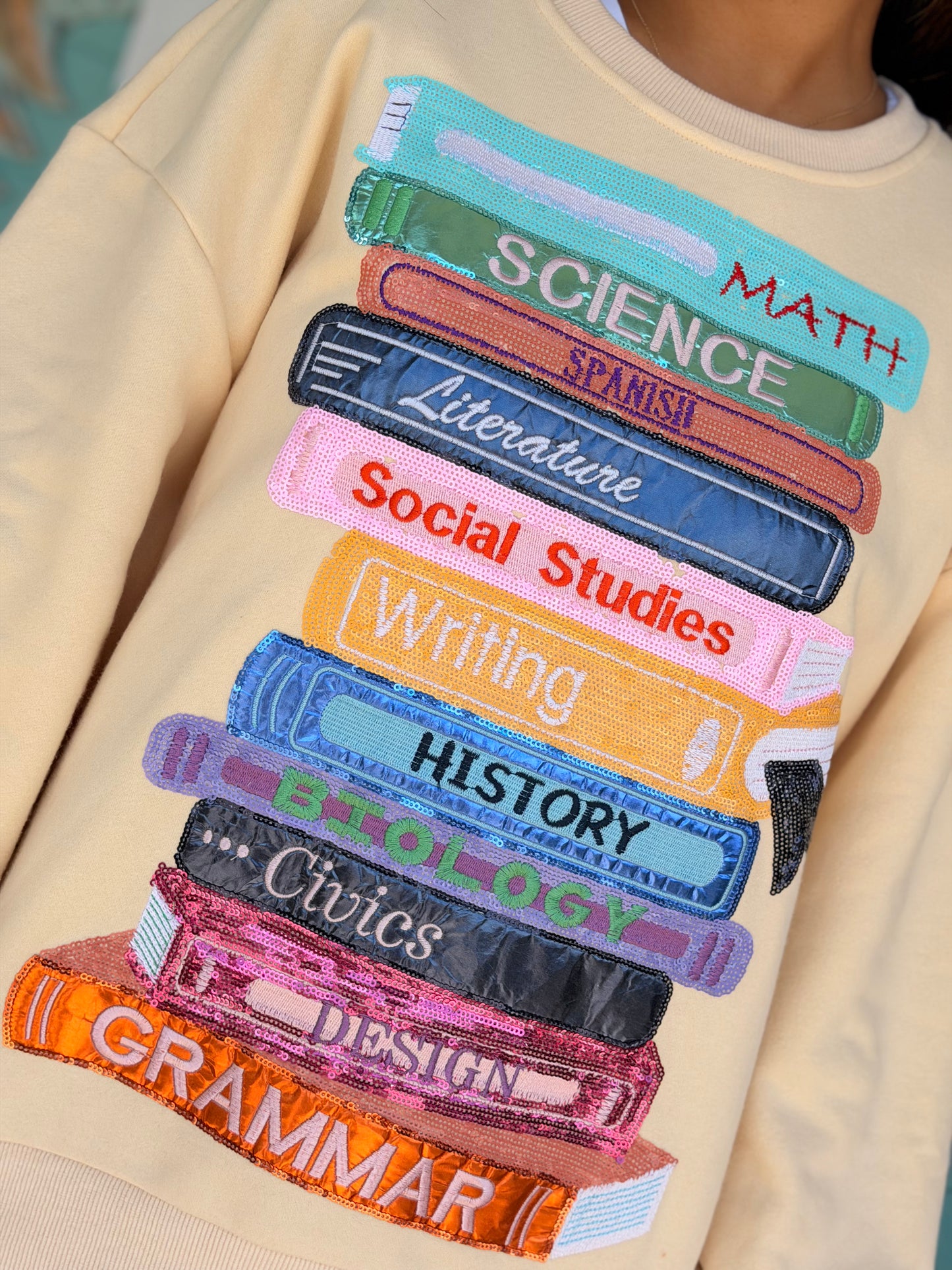 Queen of Sparkles Beige School Books Sweatshirt