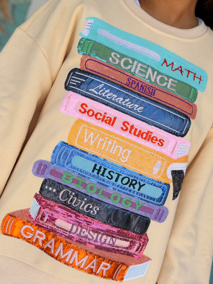 Queen of Sparkles Beige School Books Sweatshirt
