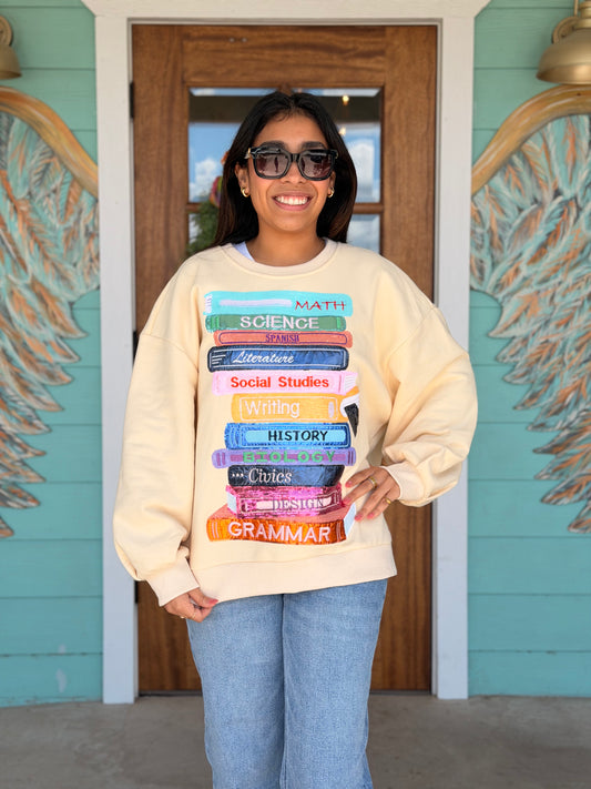 Queen of Sparkles Beige School Books Sweatshirt