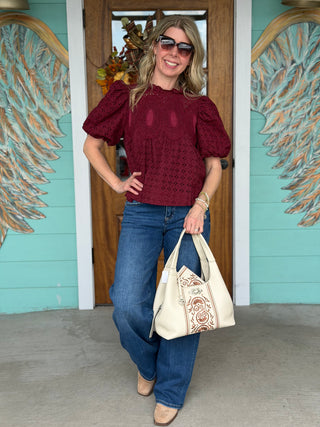 Burgundy Lace Embellished Riley Top