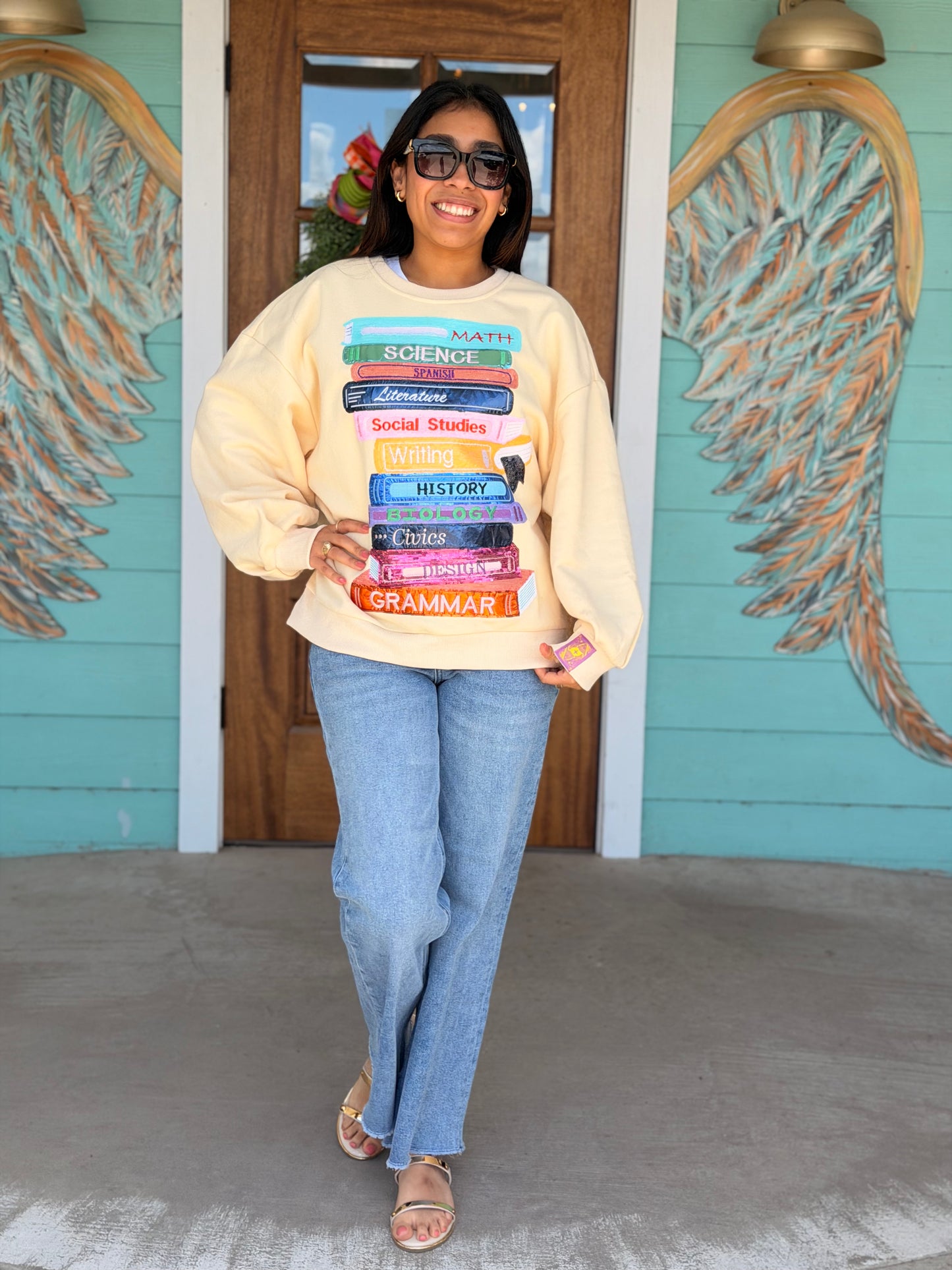 Queen of Sparkles Beige School Books Sweatshirt
