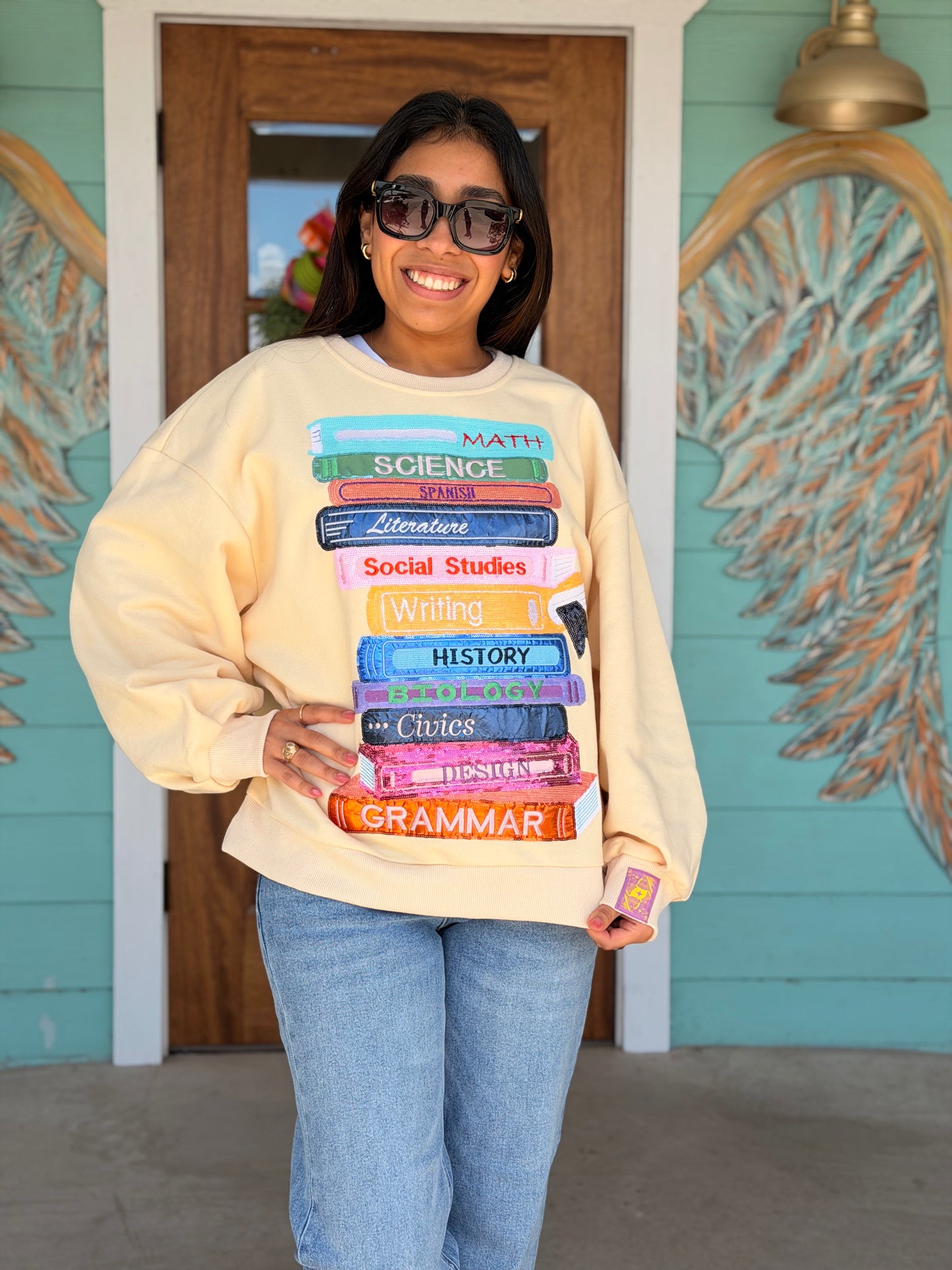 Queen of Sparkles Beige School Books Sweatshirt