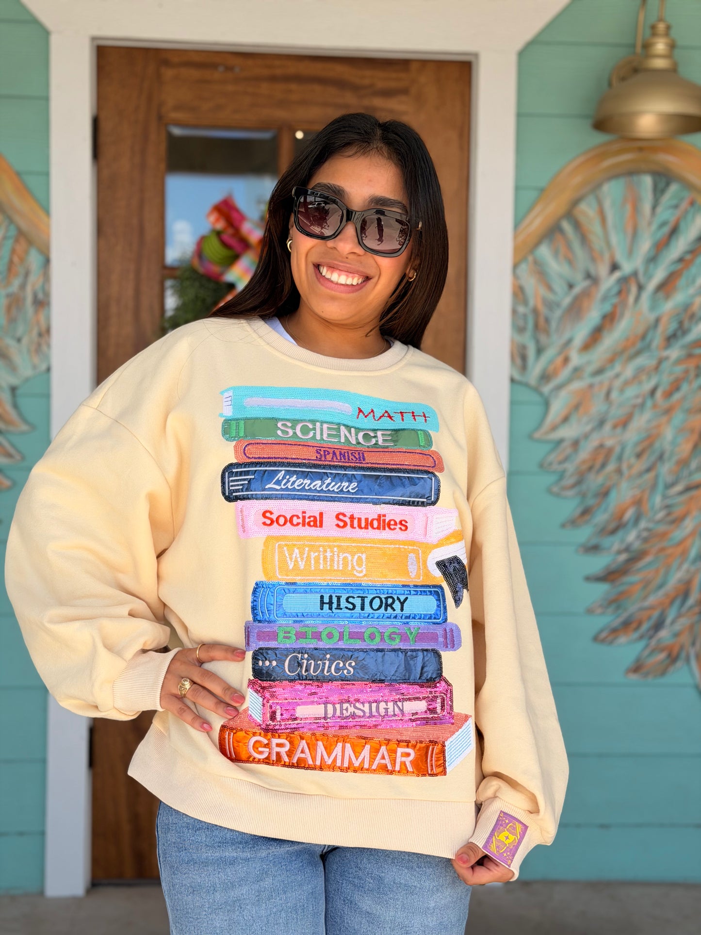 Queen of Sparkles Beige School Books Sweatshirt