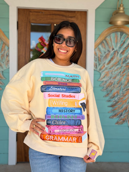 Queen of Sparkles Beige School Books Sweatshirt