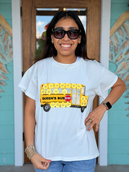 Queen of Sparkles Sequin Flower School Bus Tee