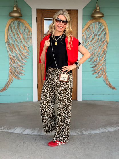 Washed Leopard Wide Leg Pants