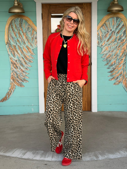 Washed Leopard Wide Leg Pants