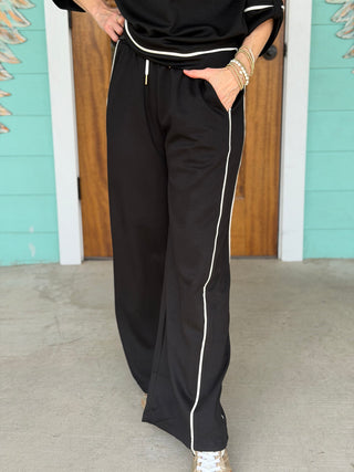Black w/White Contrast Piping Pants