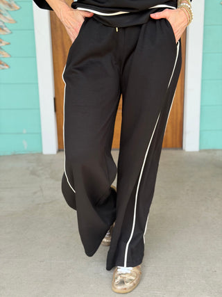 Black w/White Contrast Piping Pants
