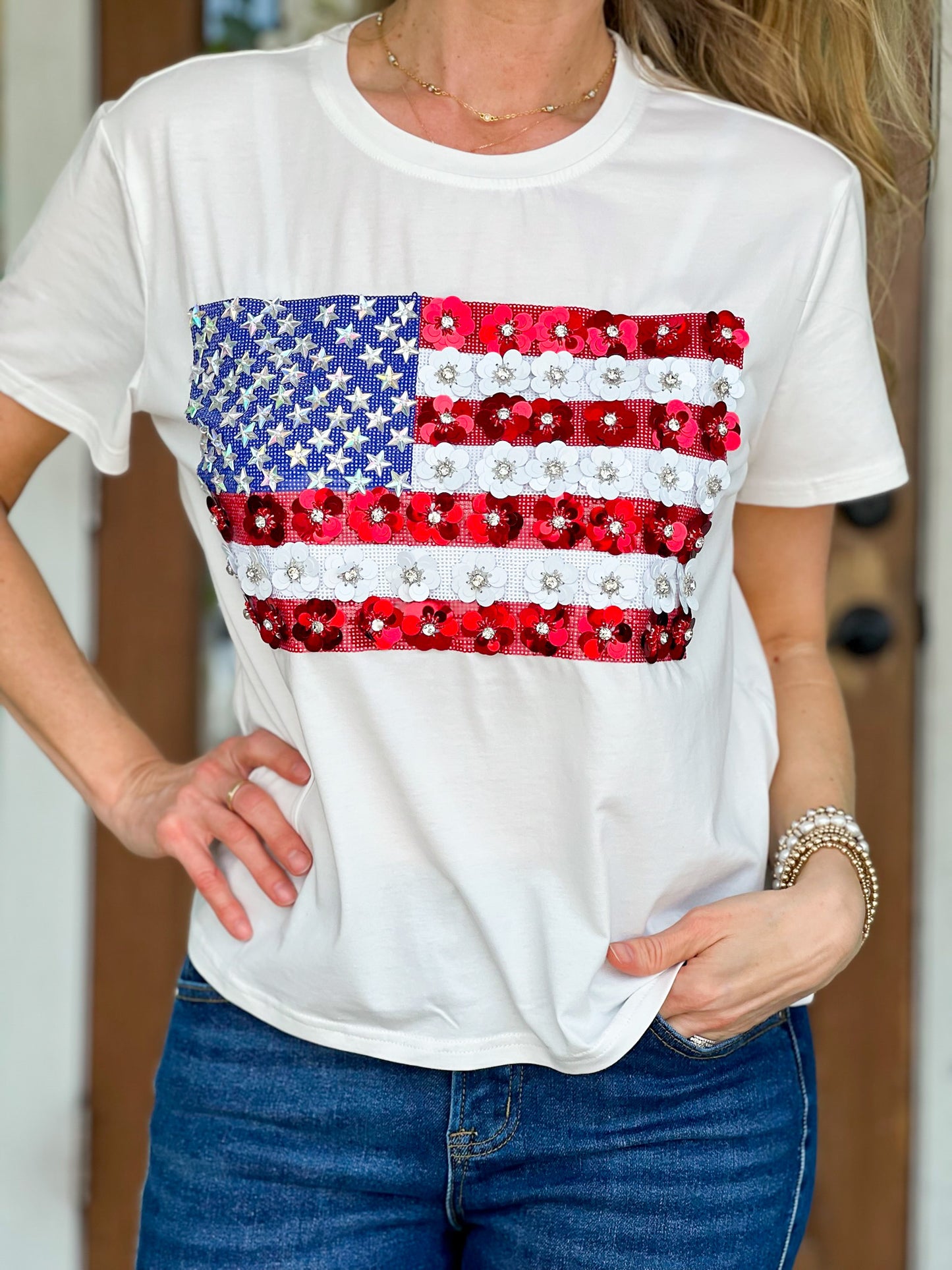 Queen of Sparkles American Flower Flag Tee