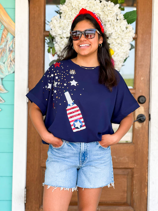 Navy Star Sparkle Champagne Tee